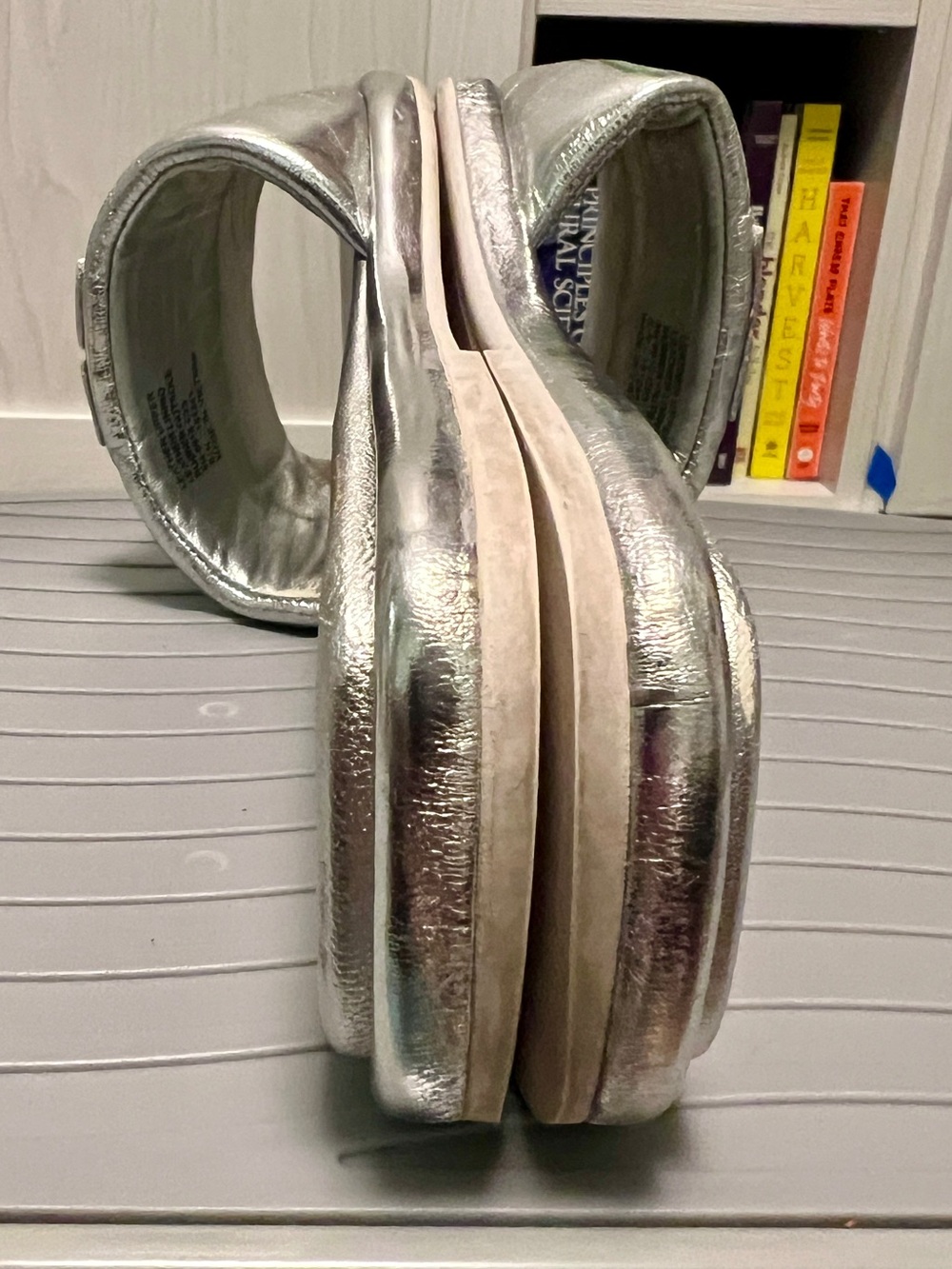Tory Burch Double T Sport Slide Metallic Silver Leather Cushioned Sandals 8 - Picture 7 of 10